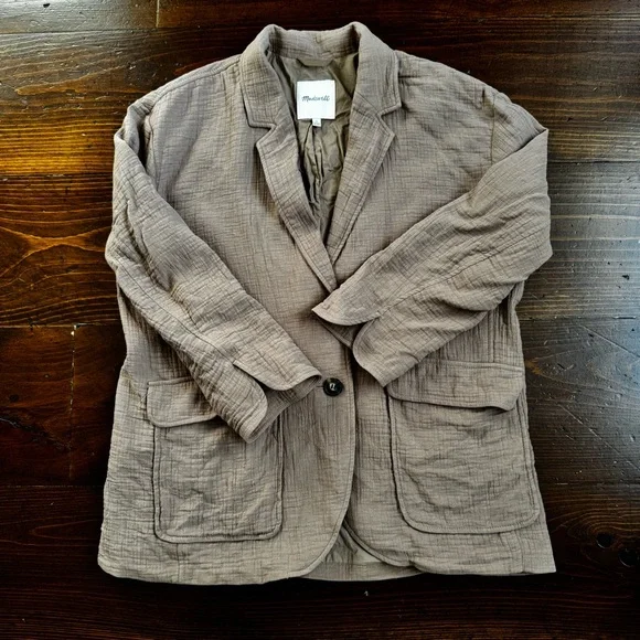 Madewell Tan- Cotton Linen Blend Relaxed Larsen Blazer-Size XL - Picture 8 of 14